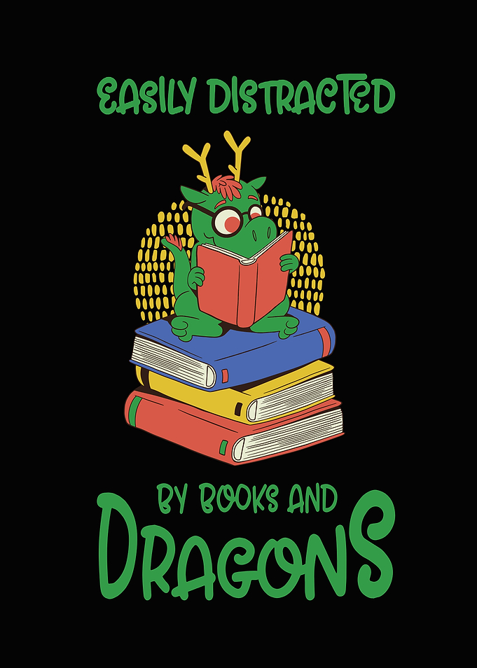 Cute dragon reading