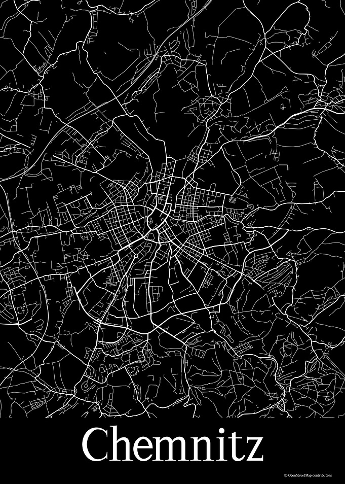 Chemnitz Germany Black Map