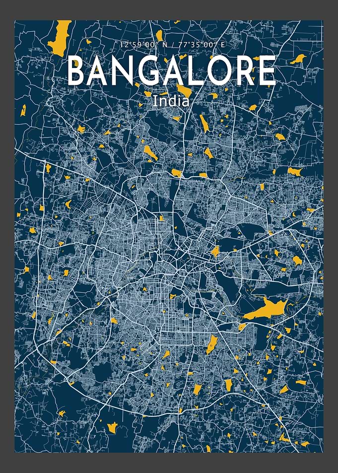 Bangalore Blue Map Poster