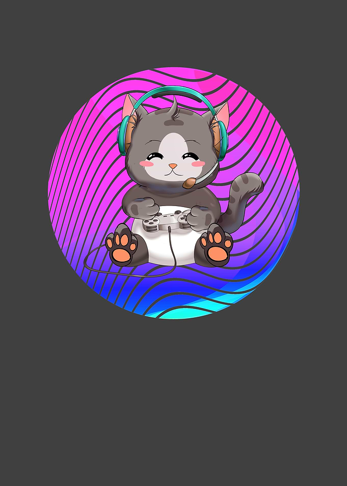 Cute Anime Art Gaming Cat