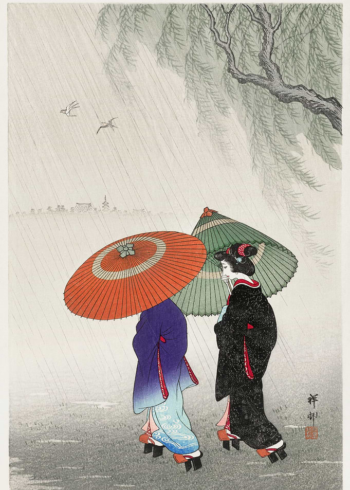 Asian women in the rain