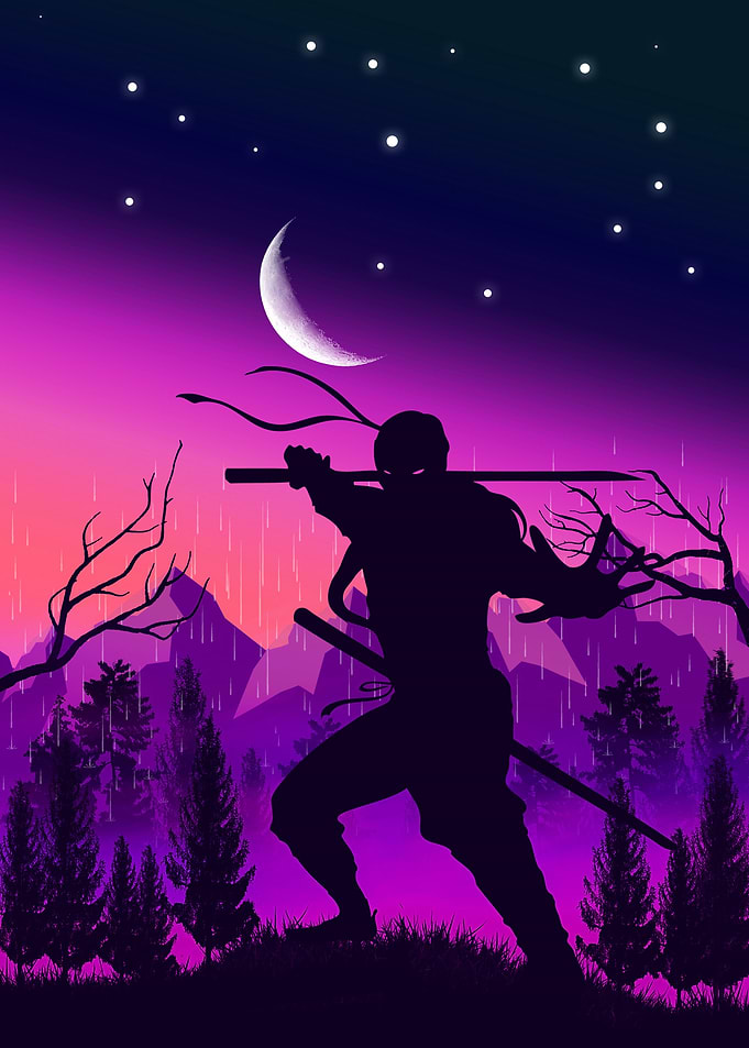 Samurai In Moon Back