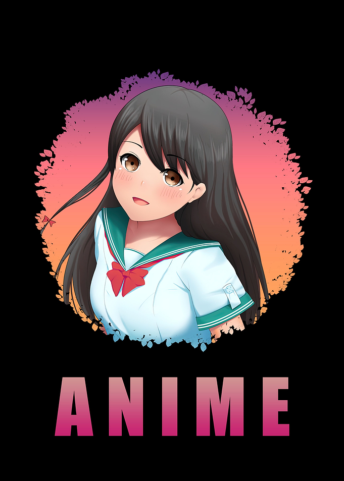 Anime Girl Art in Black