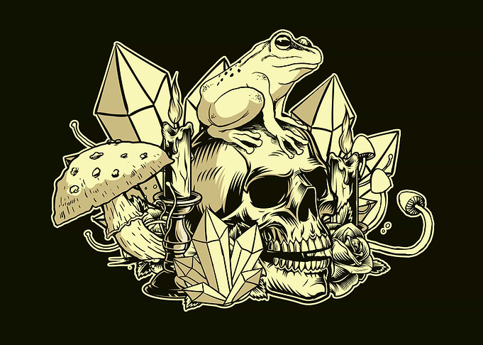 Cottagecore Frog And Skull
