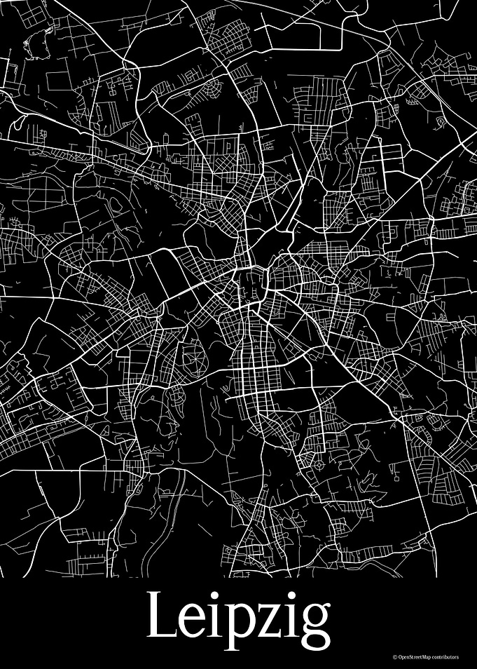 Leipzig Germany Black Map