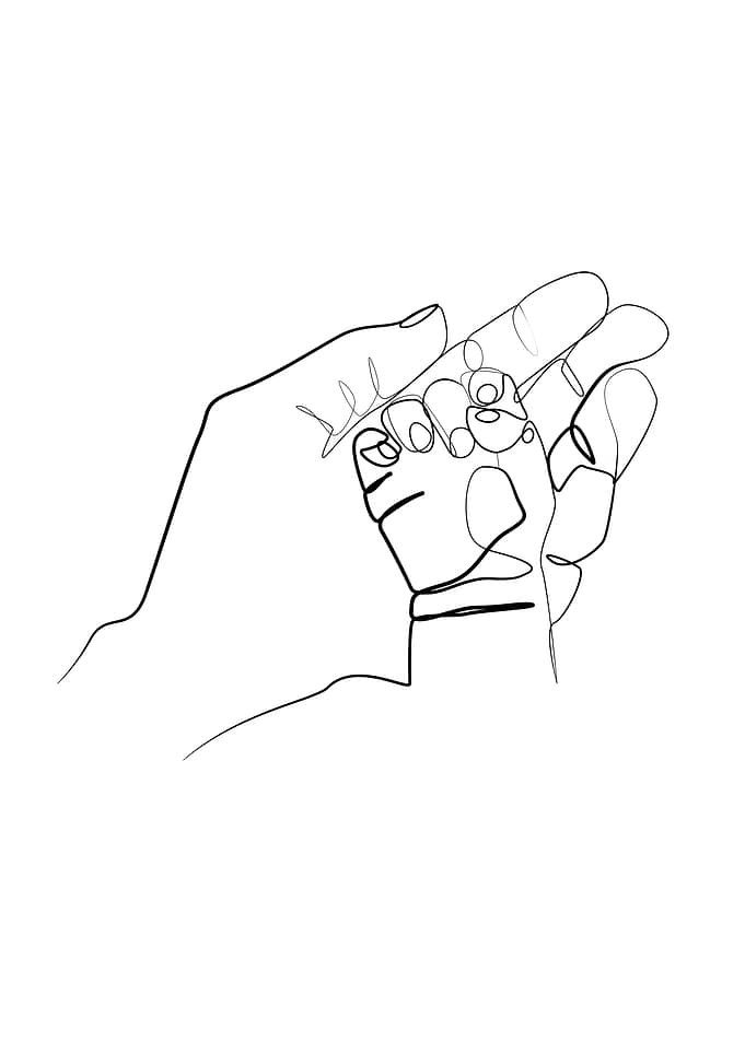 Mom and baby hand one line