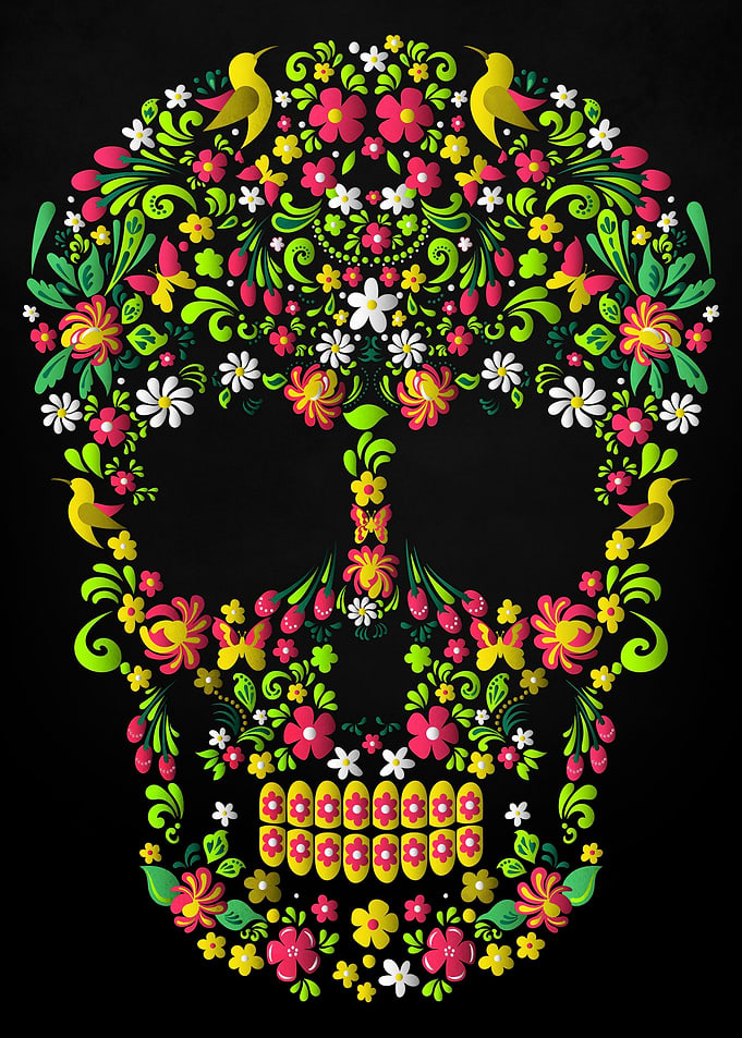 skull mexican green floral