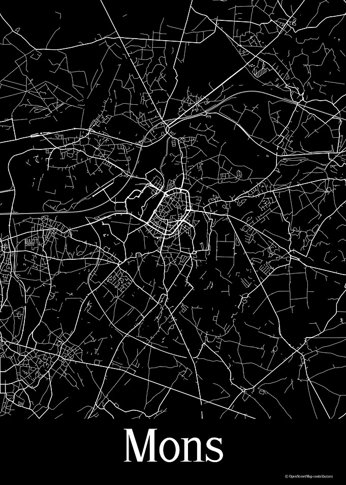 Mons Belgium Black Map