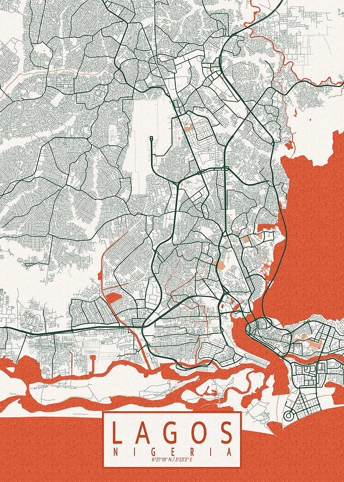 Lagos City Map Bohemian