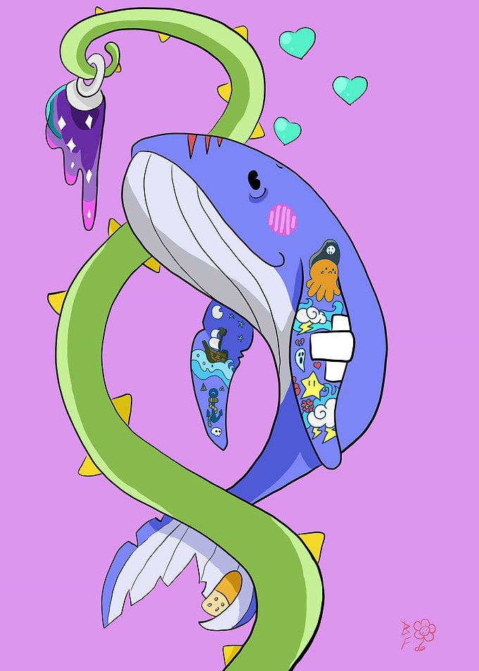 Whale with tattoos