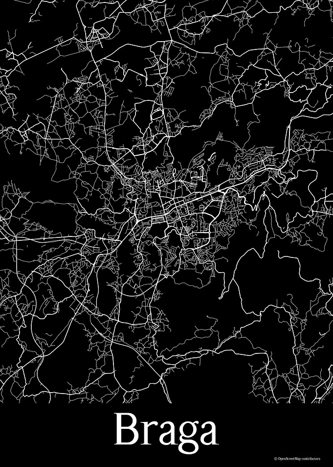 Braga Portugal Black Map