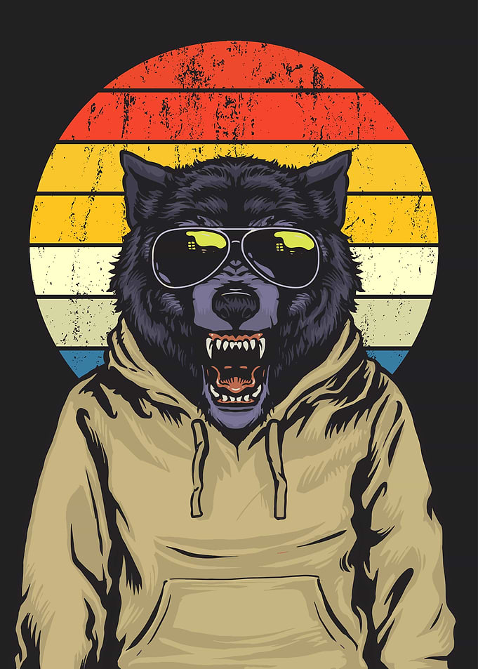 Retro sunset wolf