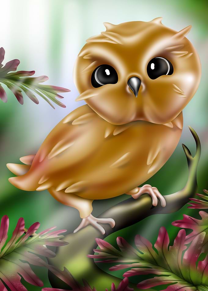 Owl in daylight forest