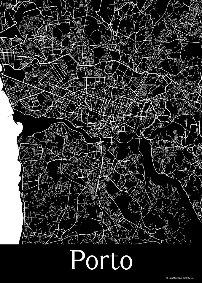 Porto Portugal Black Map