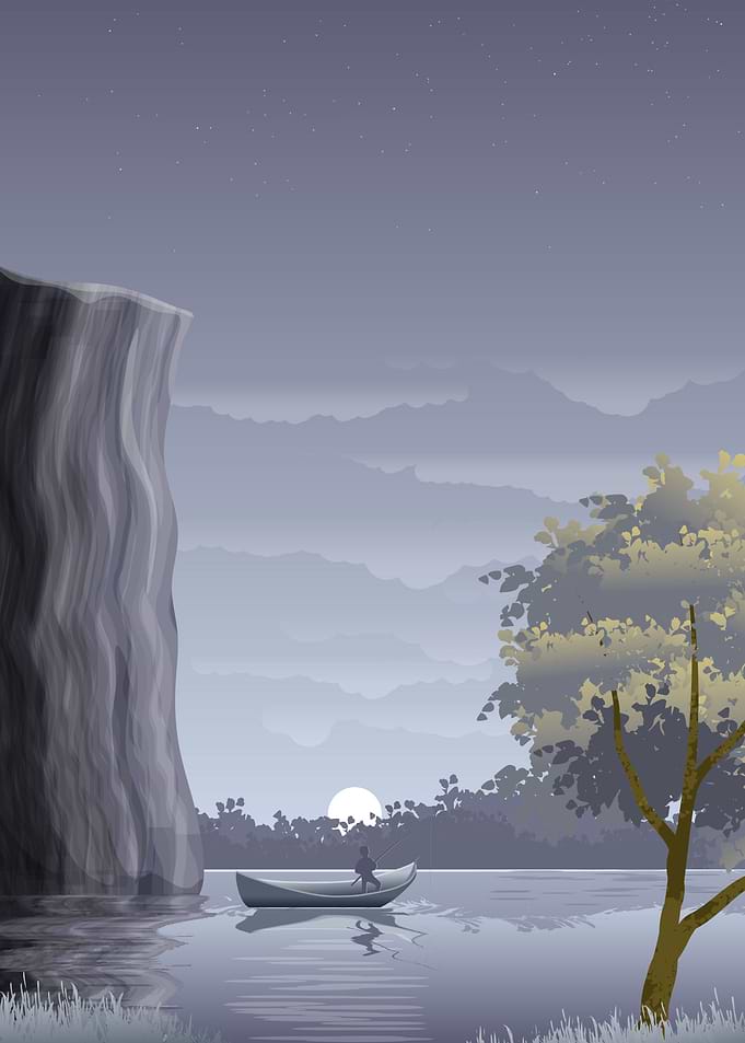 a boy fishing night