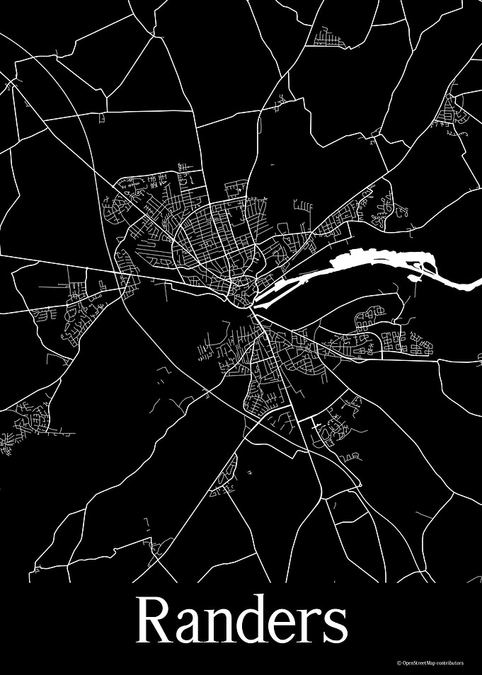 Randers Denmark Black Map