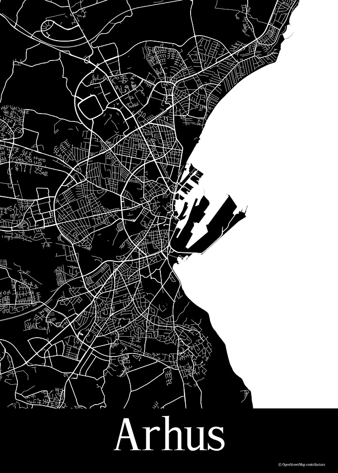 Arhus Denmark Black Map