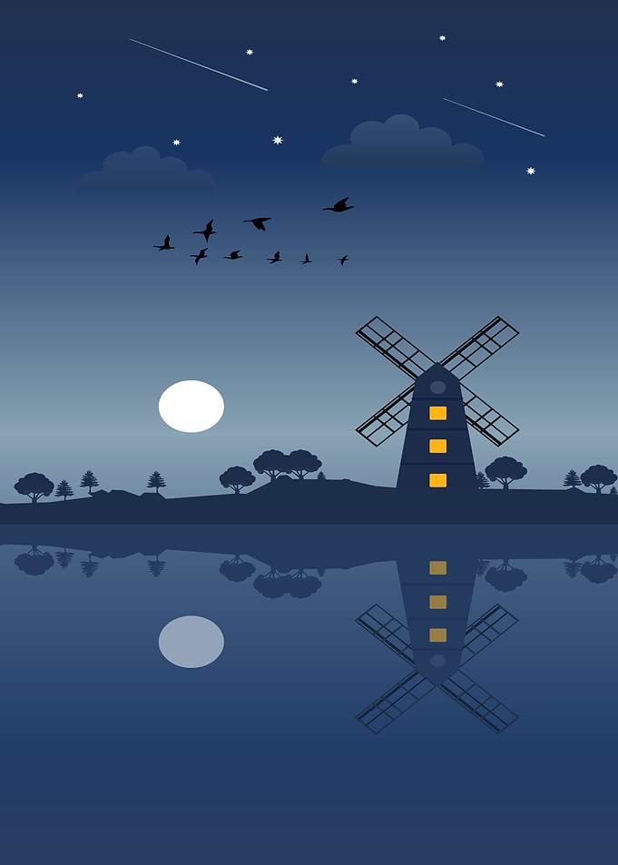 windmill on lakeshore art