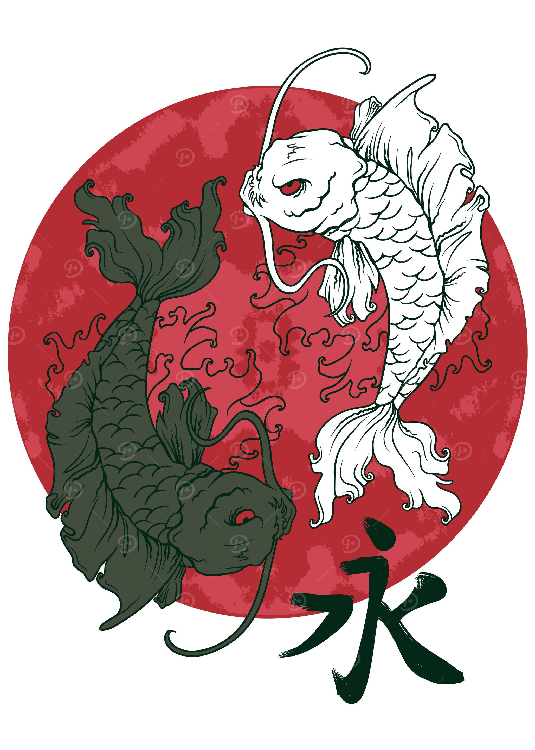 japan fish koi black white