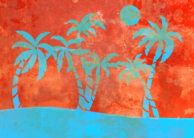 Sunset Blue Palm Trees