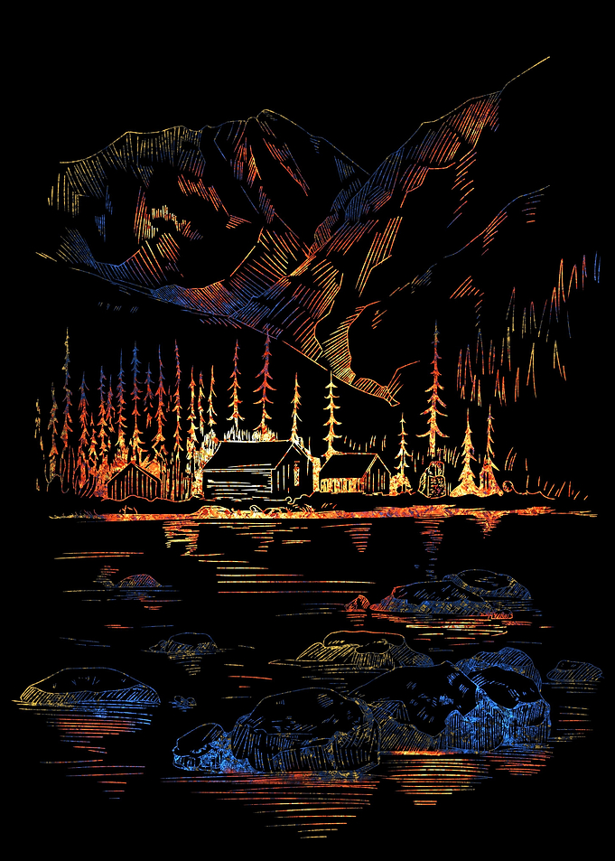 House of lake burning blue