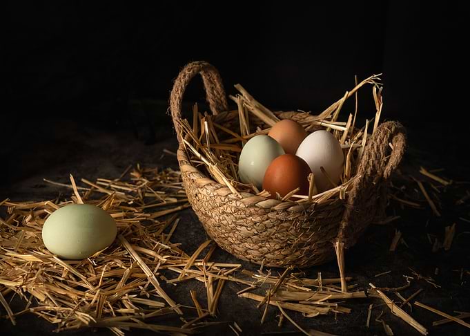 Seagrass basket with eggs