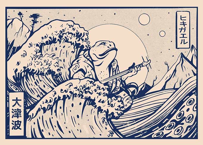 Ukiyo wave toad ink