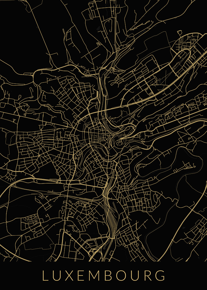 Luxembourg Map Black Gold