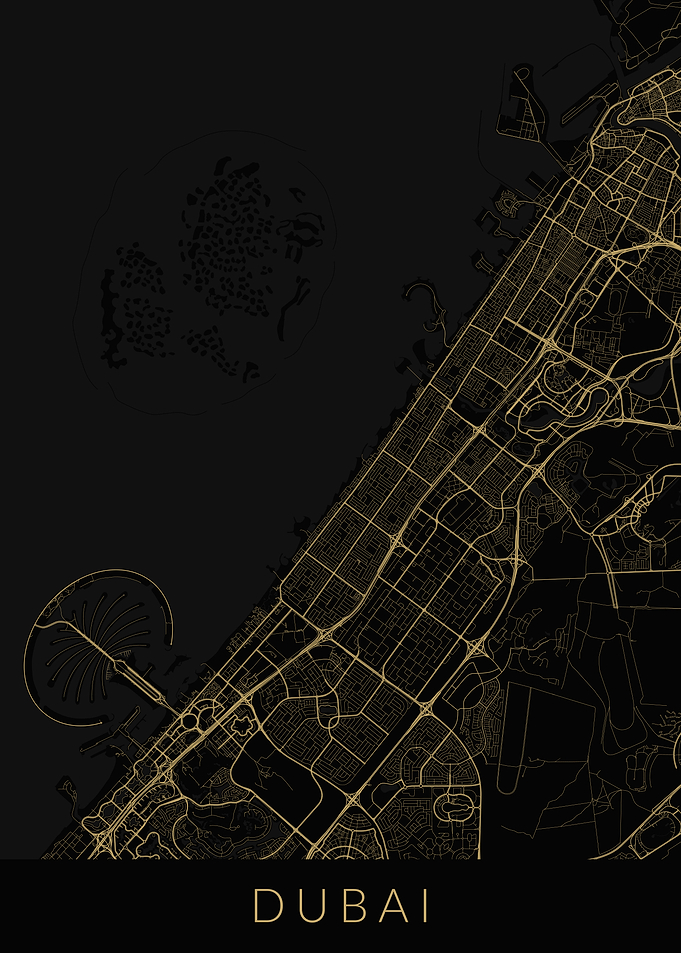 Dubai Map Black Gold
