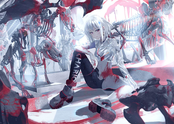 Anime girl skeleton animal