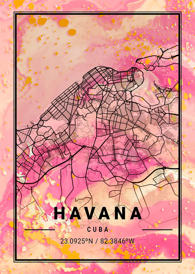 Havana Map Cuba marble