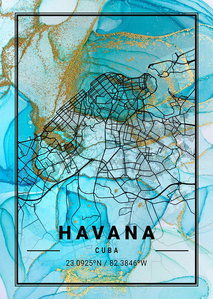 Havana Map Cuba marble