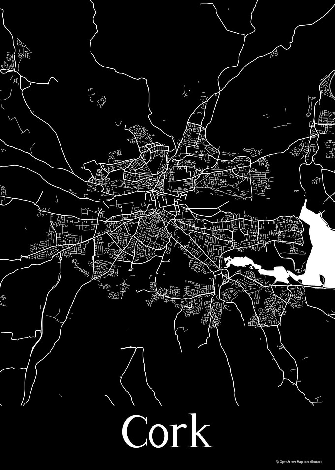 Cork Ireland Black Map