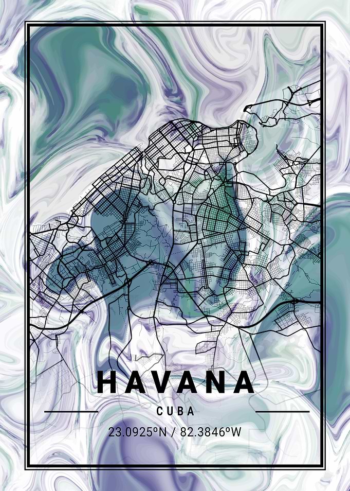 Havana Map Cuba marble