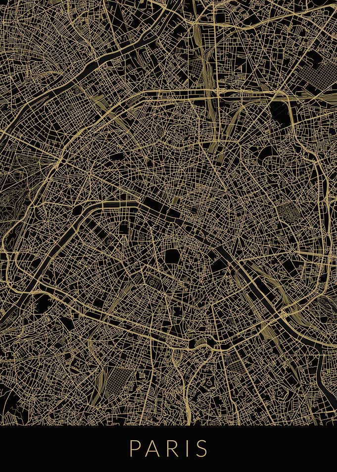 Paris Map Black Gold