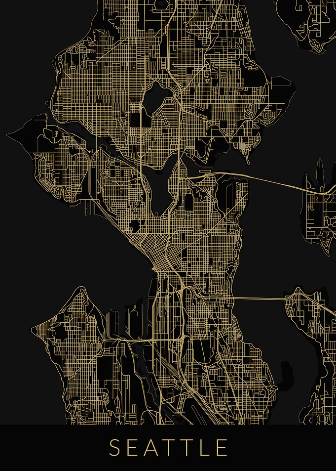 Seattle Map Black Gold