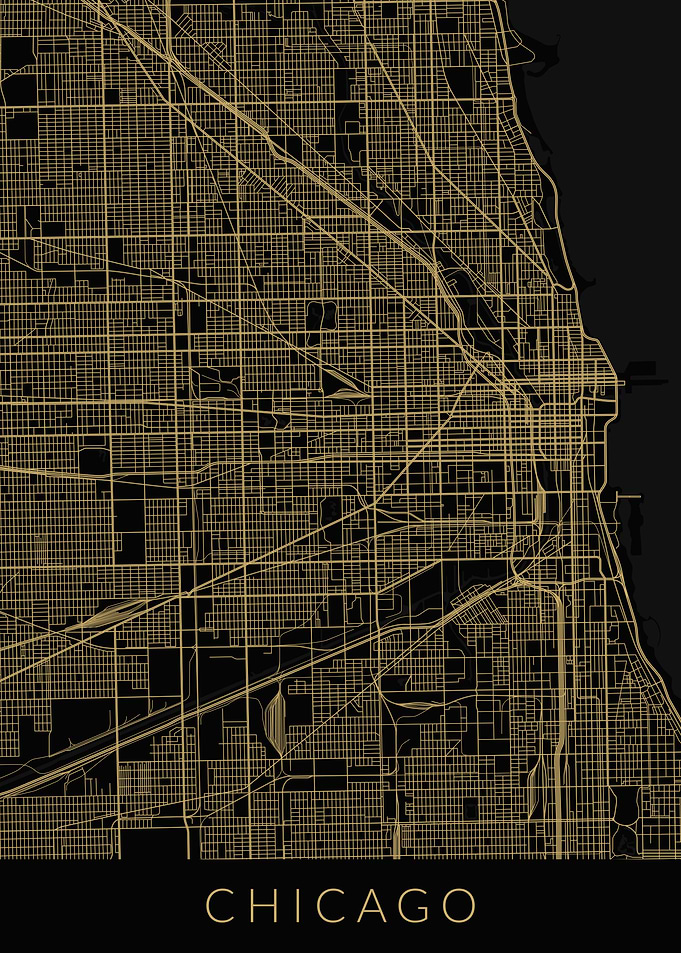 Chicago Map Black Gold