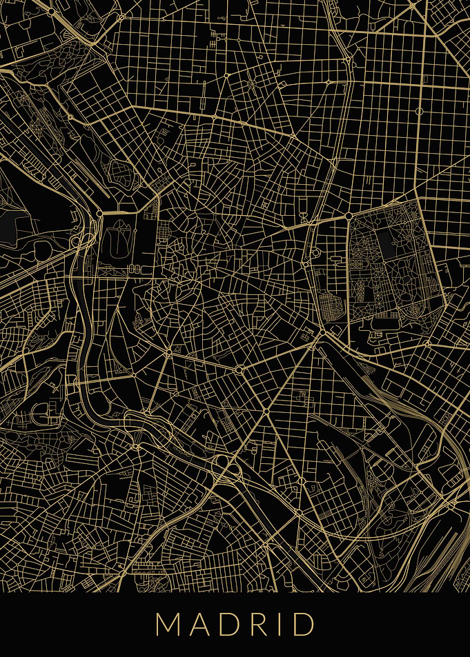 Madrid Map Black Gold