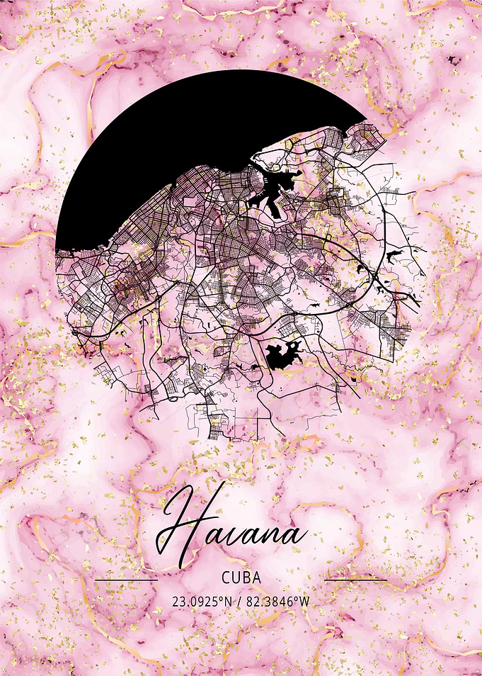 Havana Map Cuba marble