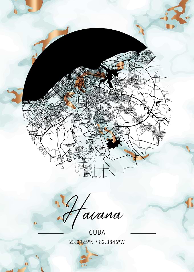 Havana Map Cuba marble
