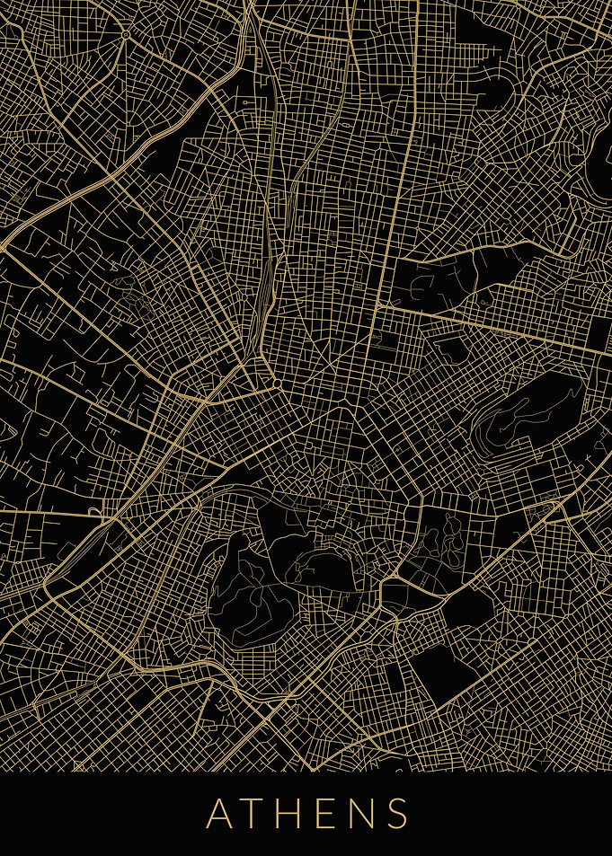 Athens Map Black Gold
