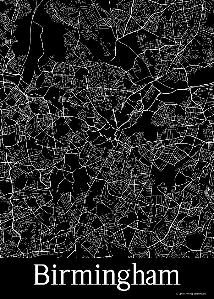 Birmingham UK Black Map