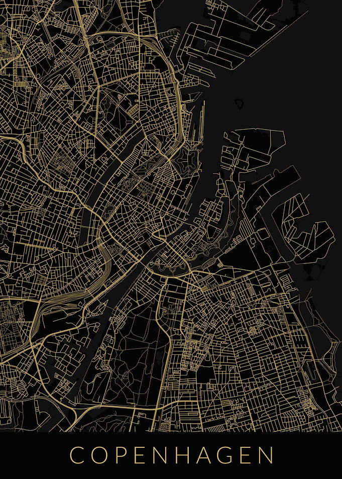Copenhagen Map Black Gold