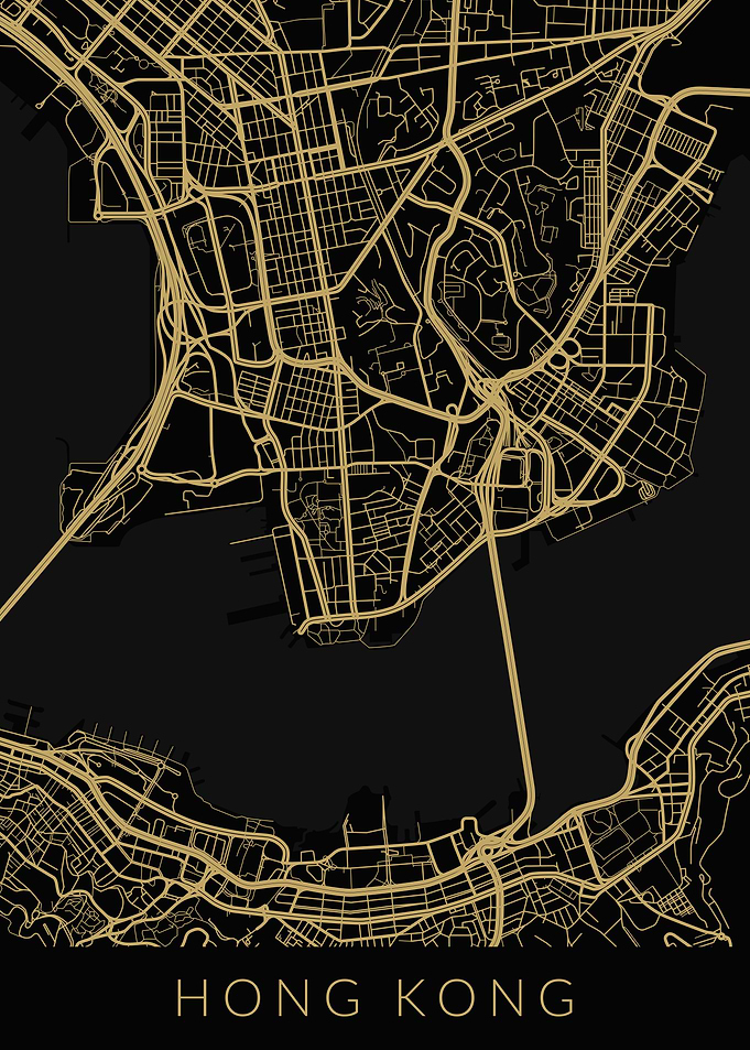 Hong Kong Map Black Gold