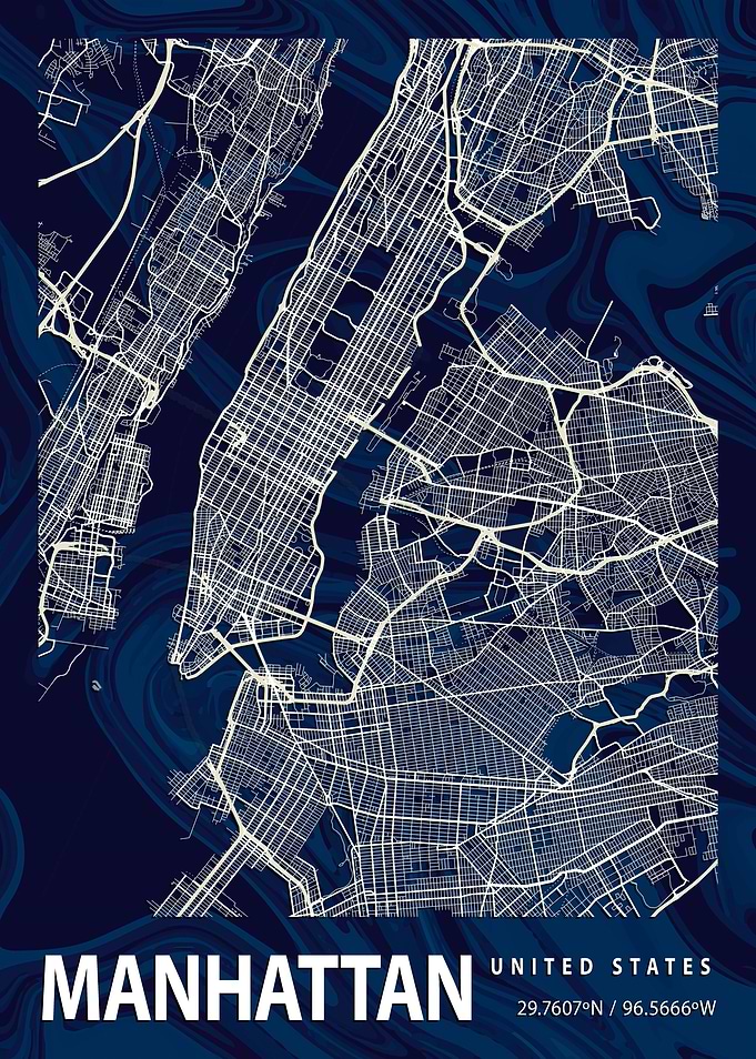 Mahnattan New York Map USA