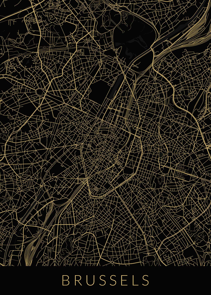 Brussels Map Black Gold