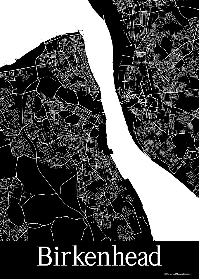 Birkenhead UK Black Map