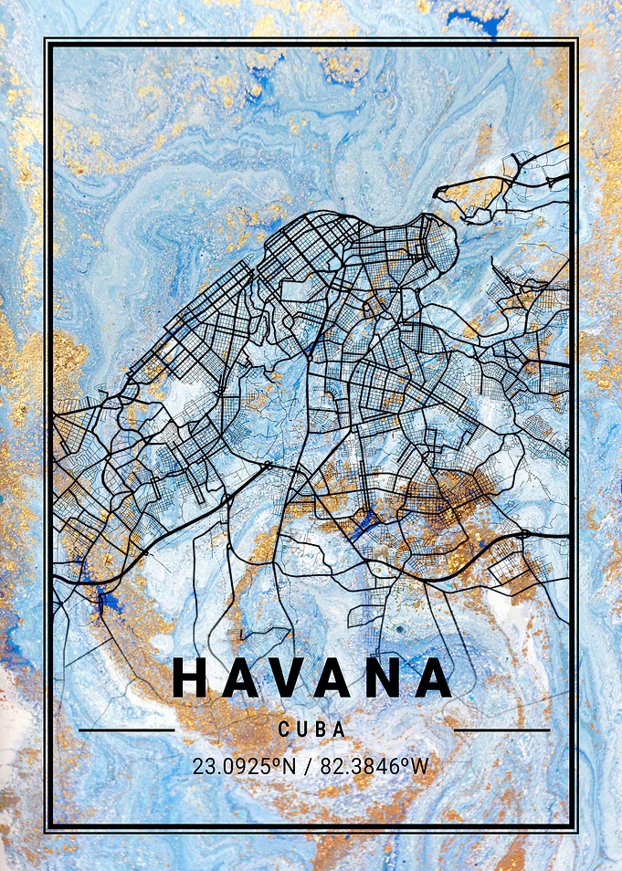 Havana Map Cuba marble