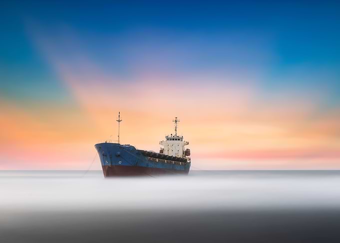 Cargo ship at anchor