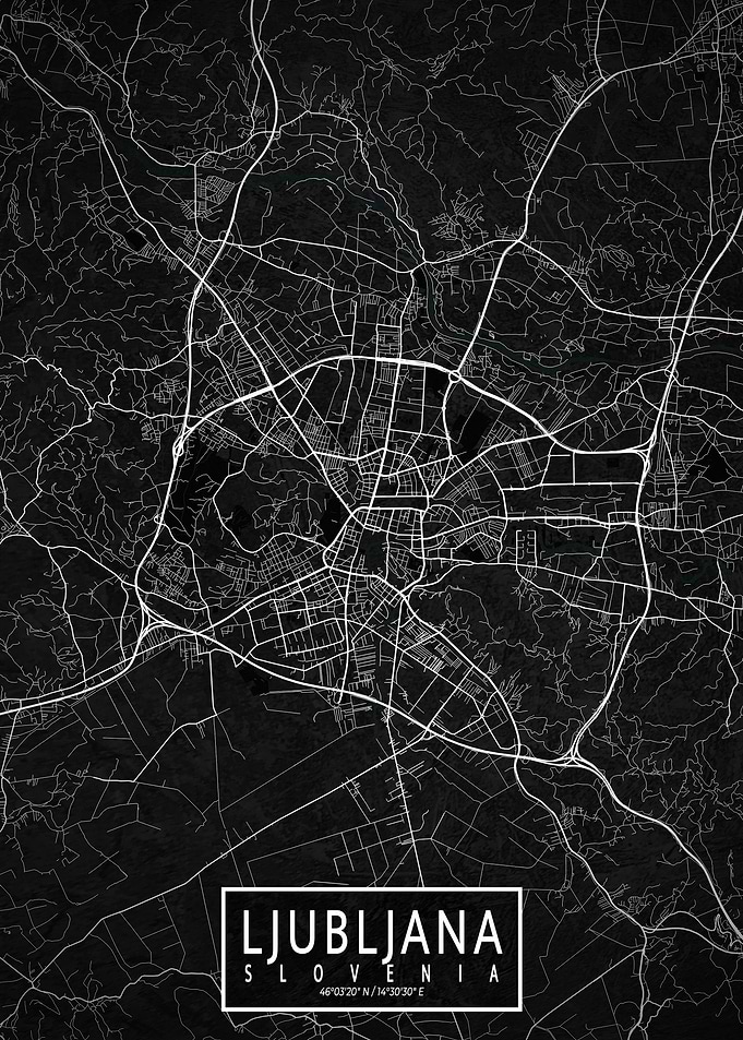 Ljubljana City Map Dark